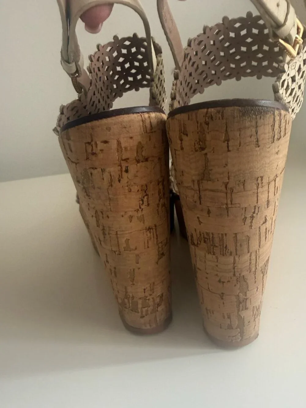 Tory Burch Daisy Floral Perforated Cork Wedge Sandals, Size 8.5
